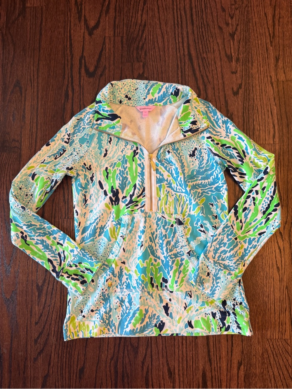 Seafoam & Lime Patterned Pullover Hoodie